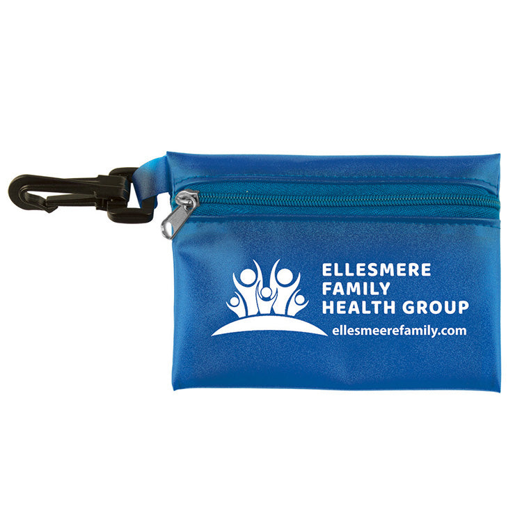 "PARKWAY PLUS" 8 Piece First Aid Kit in Translucent Zipper Kit with Plastic Carabiner Attachment