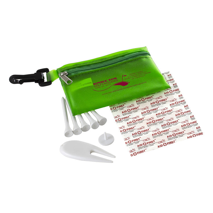 "FAIRWAY 12" 12 Piece Healthy Living Sun Kit Components inserted into Translucent Zipper Pack with C