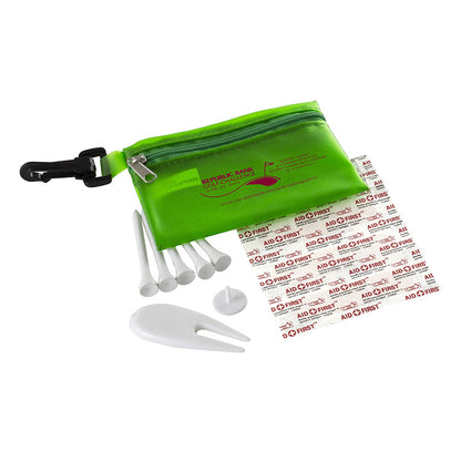 "FAIRWAY 12" 12 Piece Healthy Living Sun Kit Components inserted into Translucent Zipper Pack with C