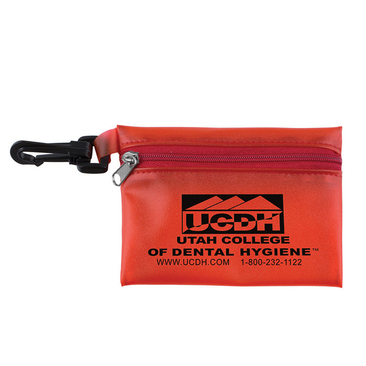 "PARKWAY PLUS" 8 Piece First Aid Kit in Translucent Zipper Kit with Plastic Carabiner Attachment