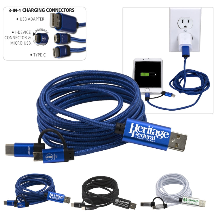 “OSLO” 5-in-1 Braided 6 Ft. Long Cell Phone Charging Cable