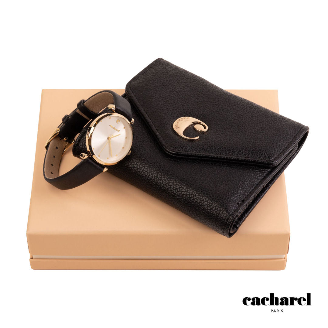 Cacharel® Alma Wallet & Odeon Watch - Black