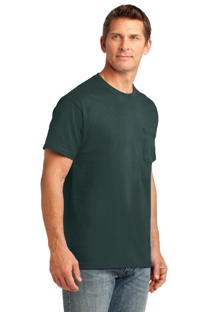 Dark Green Port & Company Core Cotton Pocket Tee. PC54P