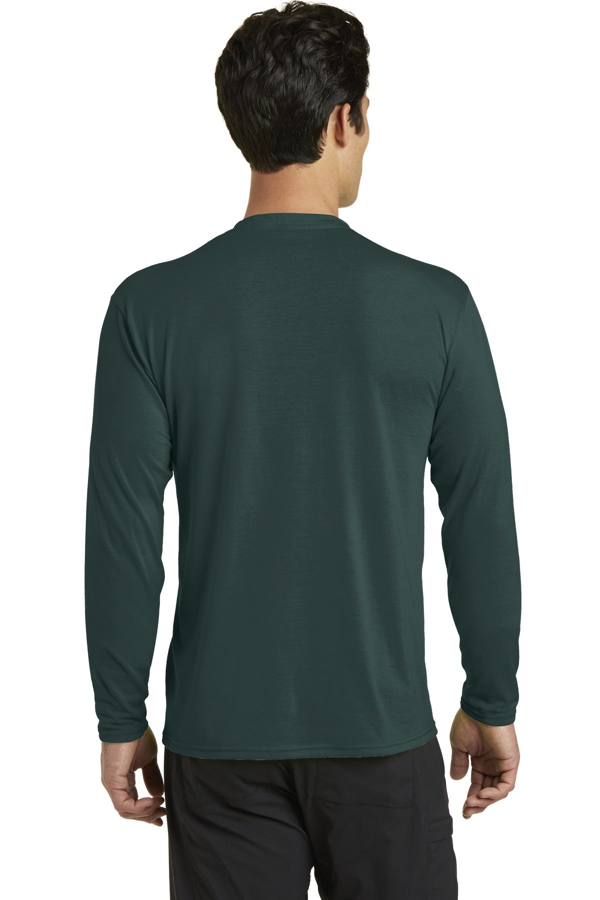 Dark Green Port & Company Long Sleeve Performance Blend Tee. PC381LS