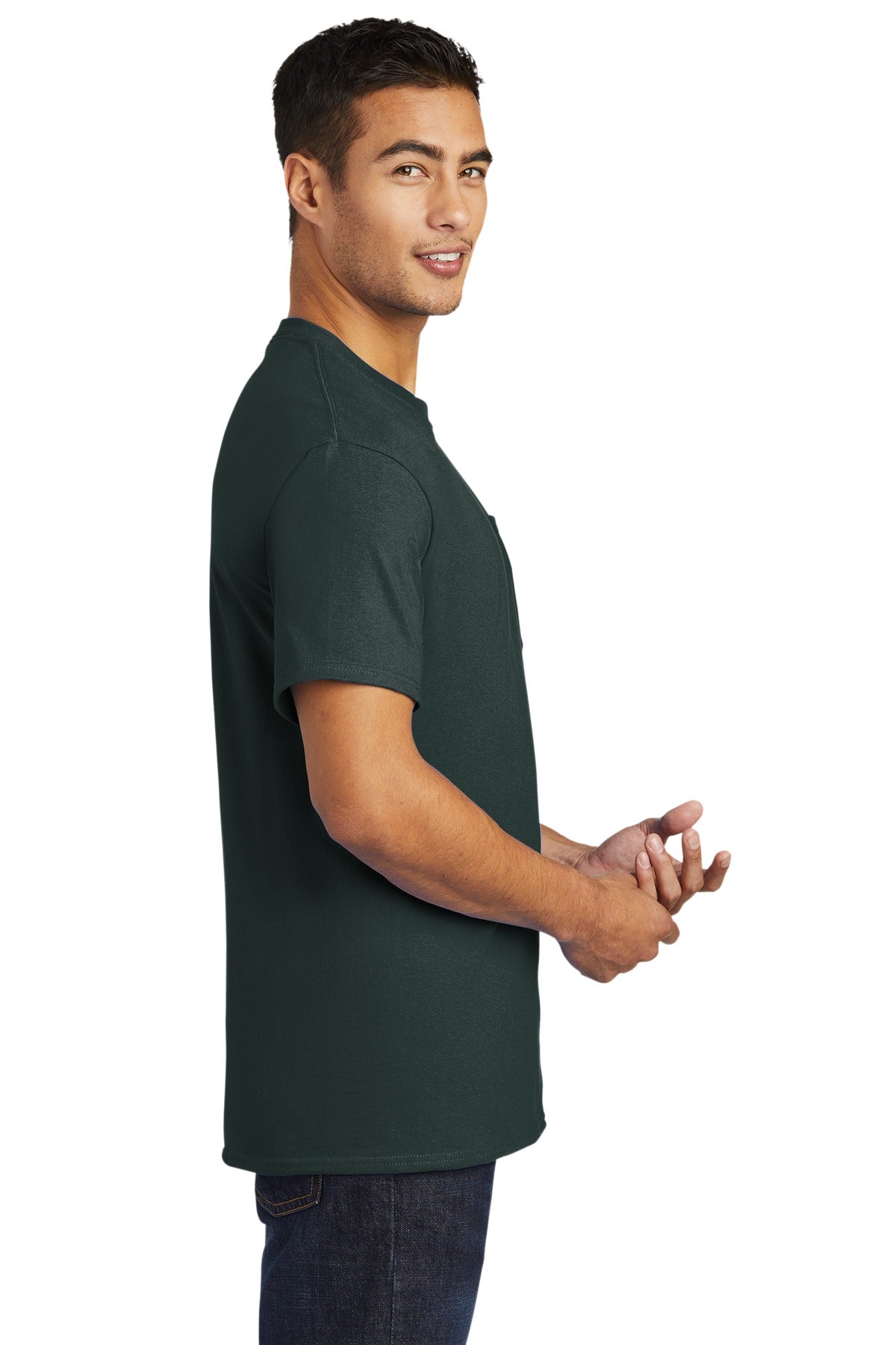 Dark Green Port & Company - Tall Essential Pocket Tee. PC61PT