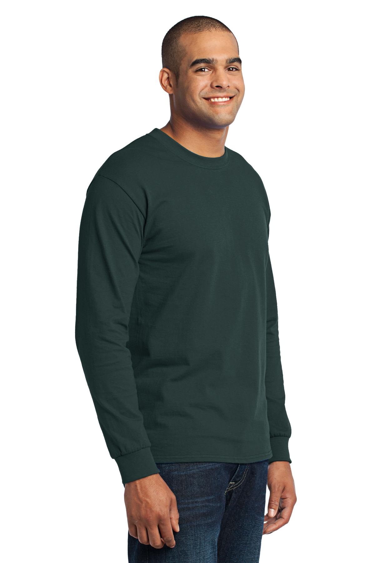 Dark Green Port & Company Tall Long Sleeve Core Blend Tee. PC55LST
