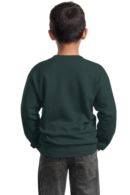 Dark Green Port & Company Youth Core Fleece Crewneck Sweatshirt. PC90Y