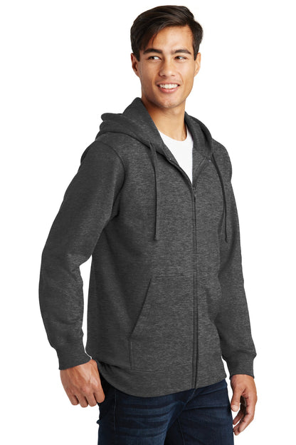 Dark Hthr Grey Port & Company Fan Favorite Fleece Full-Zip Hooded Sweatshirt. PC850ZH