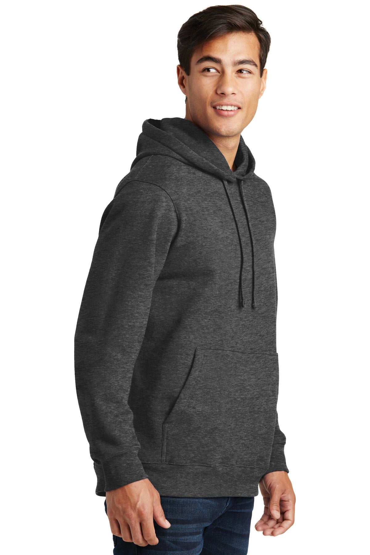 Dark Hthr Grey Port & Company Fan Favorite Fleece Pullover Hooded Sweatshirt. PC850H