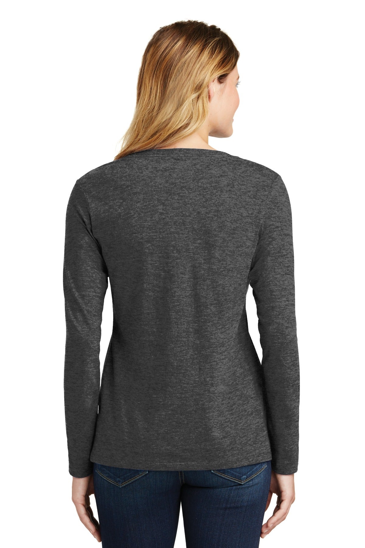Dark Hthr Grey Port & Company Women's Long Sleeve Fan Favorite V-Neck Tee. LPC450VLS