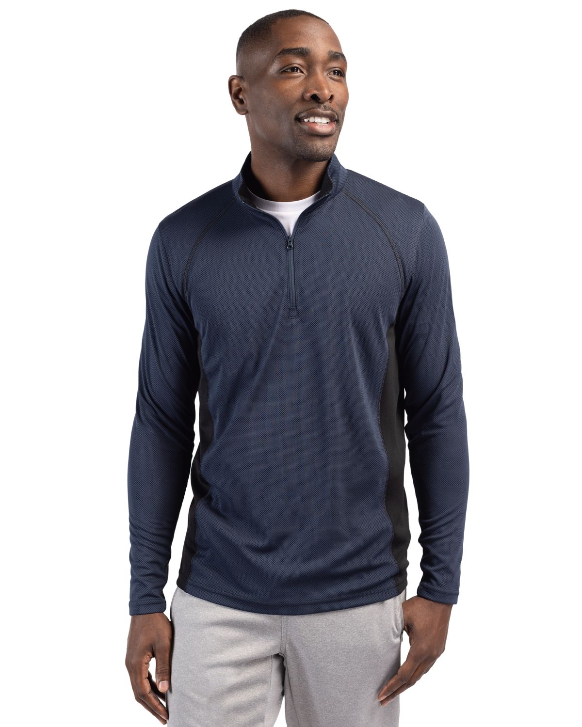 Dark Navy Clique Ice Pique Colorblock Mens Half Zip Tech Pullover  - S