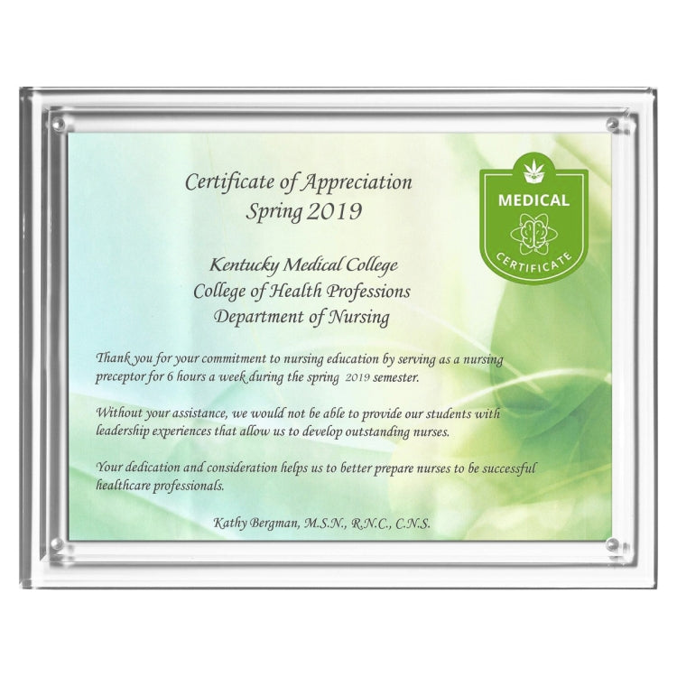 Magnetic Certificate Holder - Clear on Clear - 8" x 10" Insert