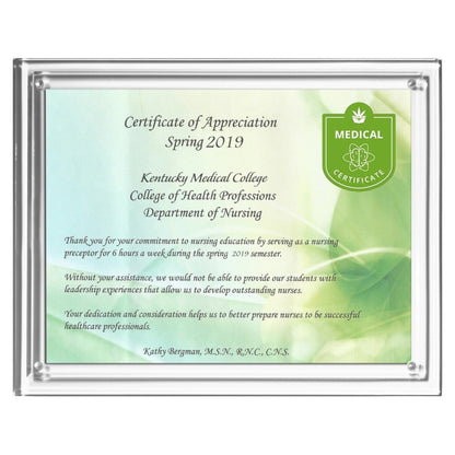Magnetic Certificate Holder - Clear on Clear - 8" x 10" Insert