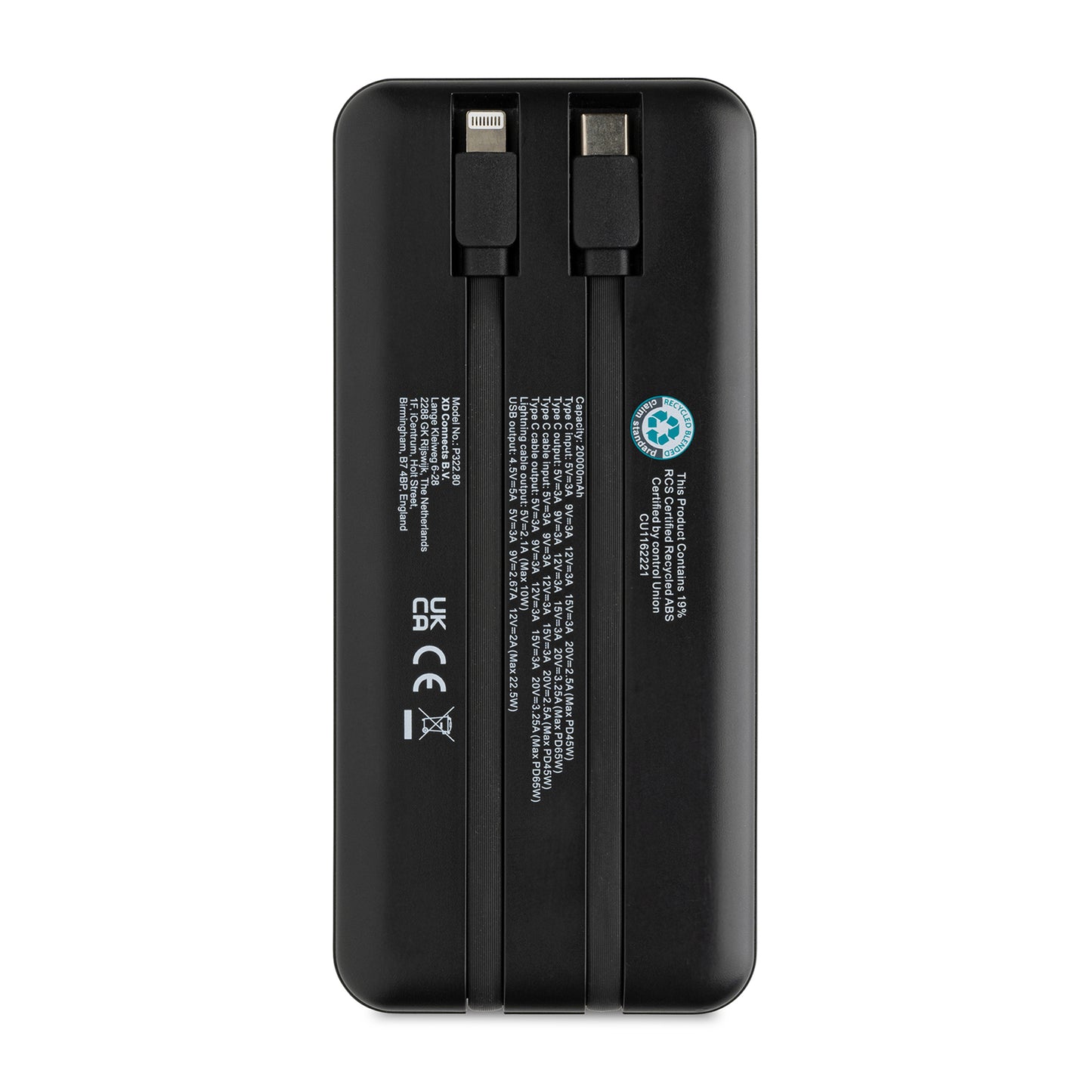 Black Gridley RCS rPlastic 20000 65W Laptop Powerbank