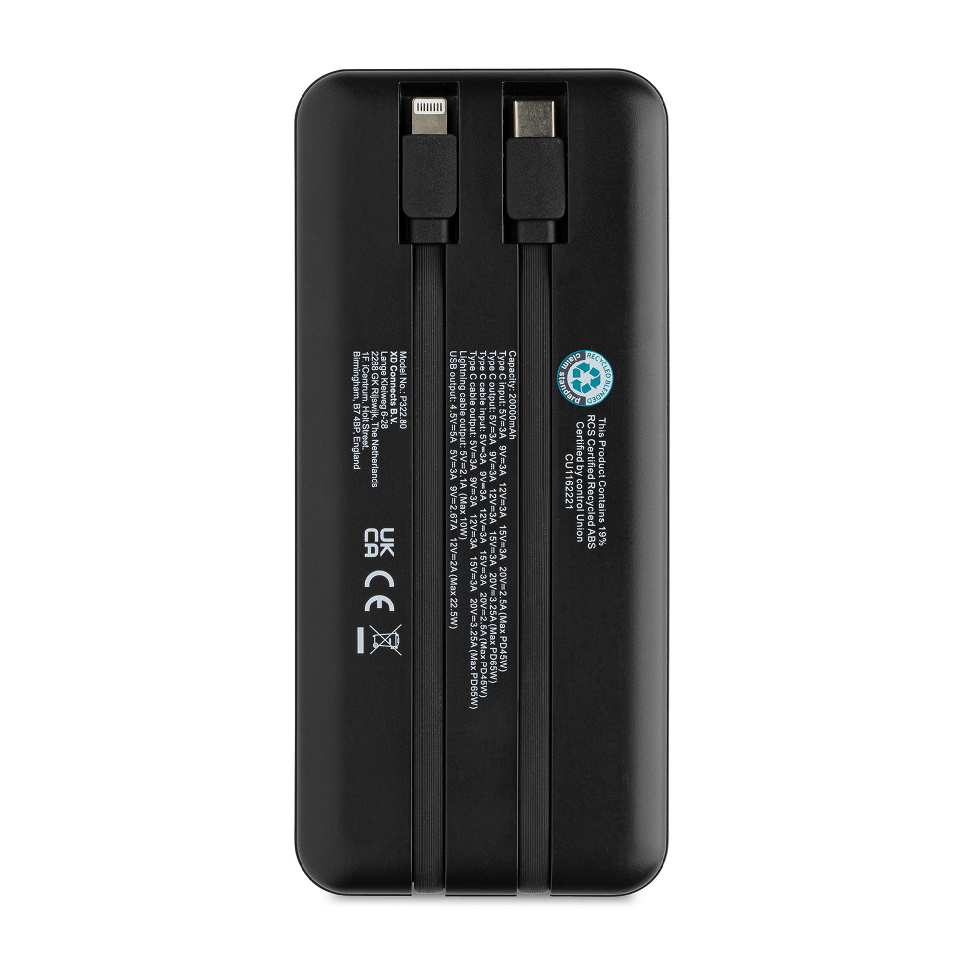 Black Gridley RCS rPlastic 20000 65W Laptop Powerbank