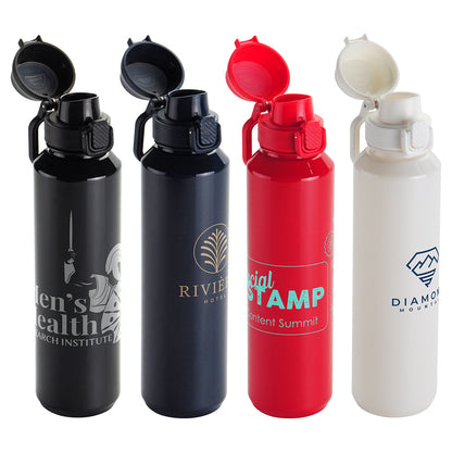 Black Switchback 27 oz RPET Bottle with Snap-Top Lid & Carabiner