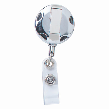 32" Cord Round Chrome Solid Metal Sport Retractable Badge Reel & Badge Holder