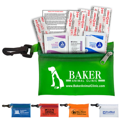 Frost "PARKWAY PLUS" 8 Piece First Aid Kit in Translucent Zipper Kit with Plastic Carabiner Attachment
