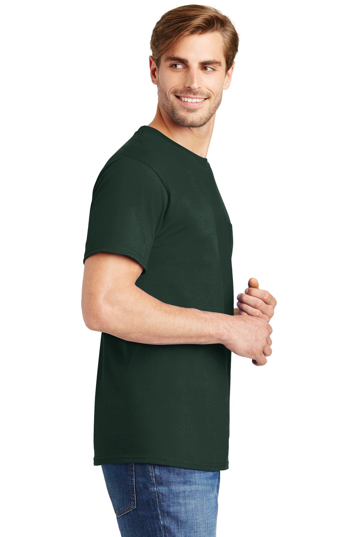Deep Forest Hanes - Authentic 100% Cotton T-Shirt with Pocket. 5590