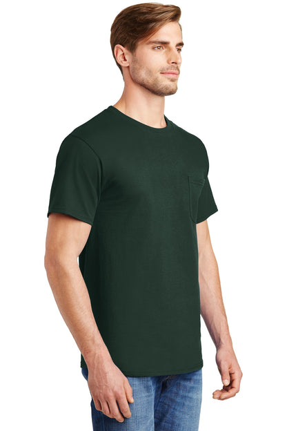 Deep Forest Hanes - Authentic 100% Cotton T-Shirt with Pocket. 5590