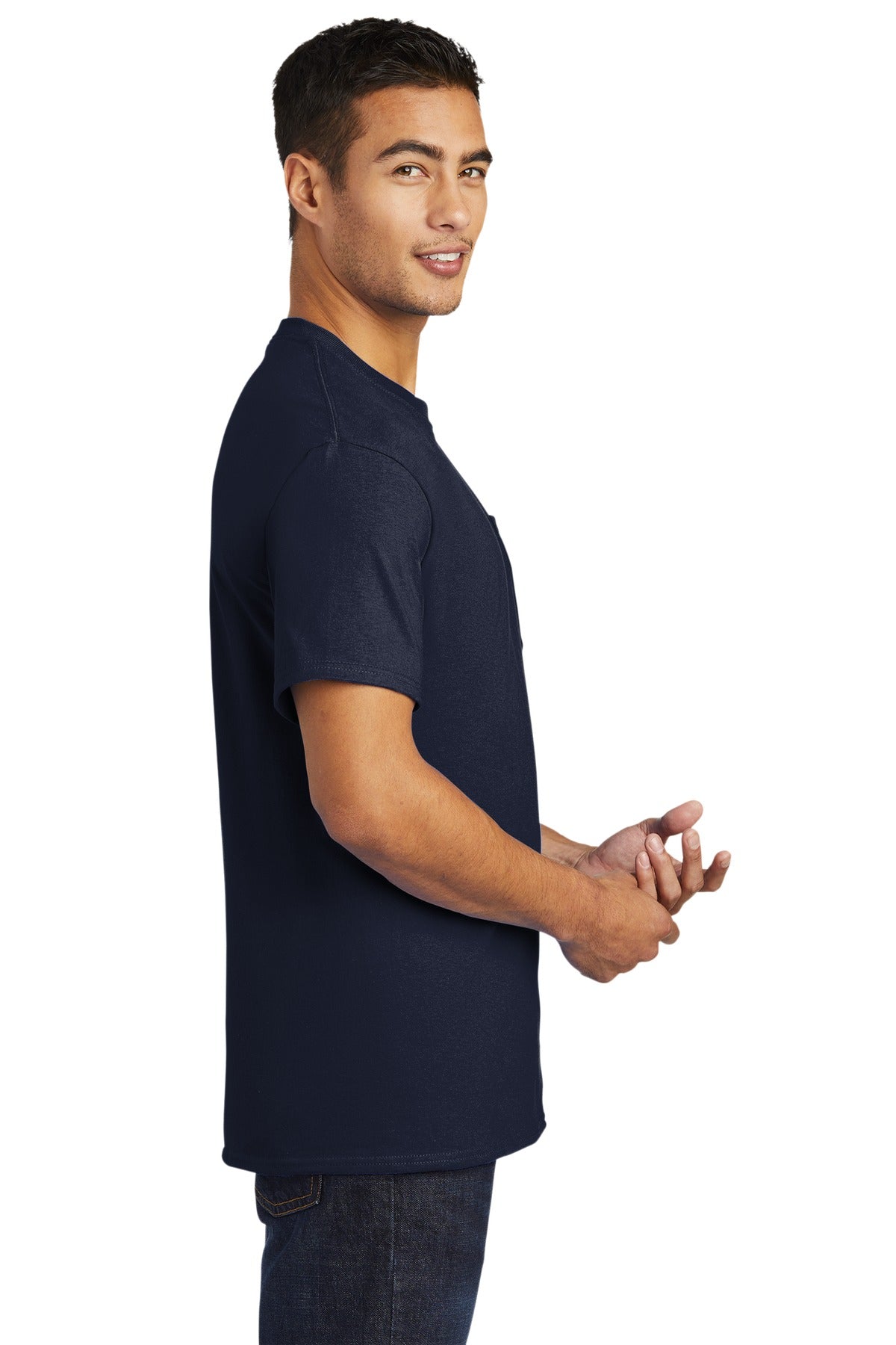 Deep Navy Port & Company - Tall Essential Pocket Tee. PC61PT