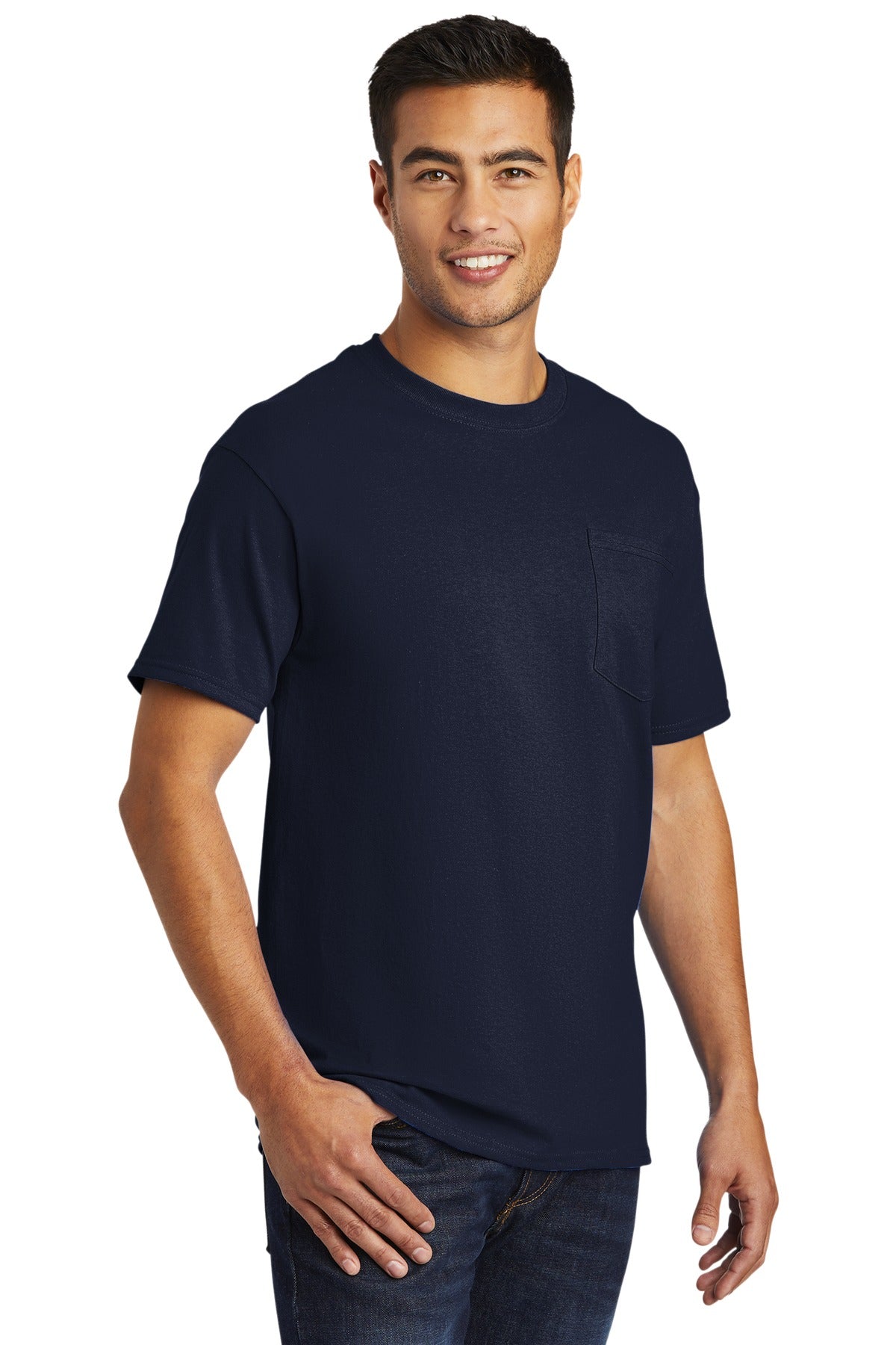 Deep Navy Port & Company - Tall Essential Pocket Tee. PC61PT
