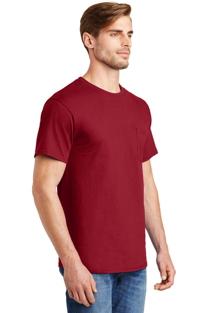 Deep Red Hanes - Authentic 100% Cotton T-Shirt with Pocket. 5590