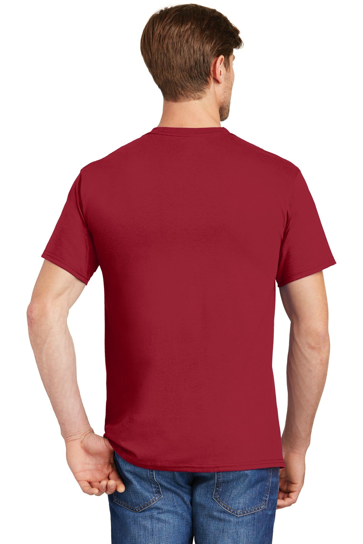 Deep Red Hanes - Authentic 100% Cotton T-Shirt with Pocket. 5590