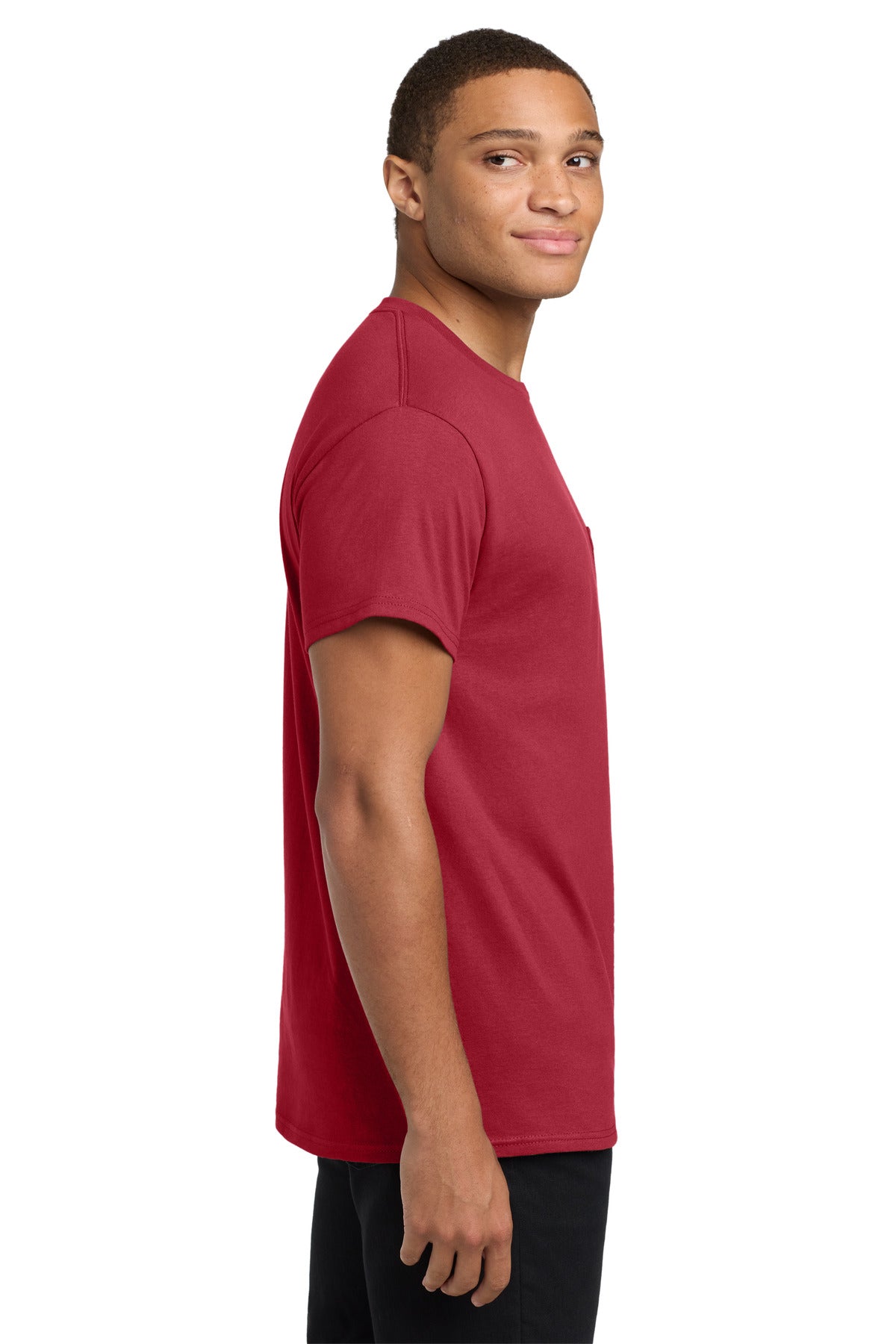 Deep Red Hanes - Authentic 100% Cotton T-Shirt with Pocket. 5590
