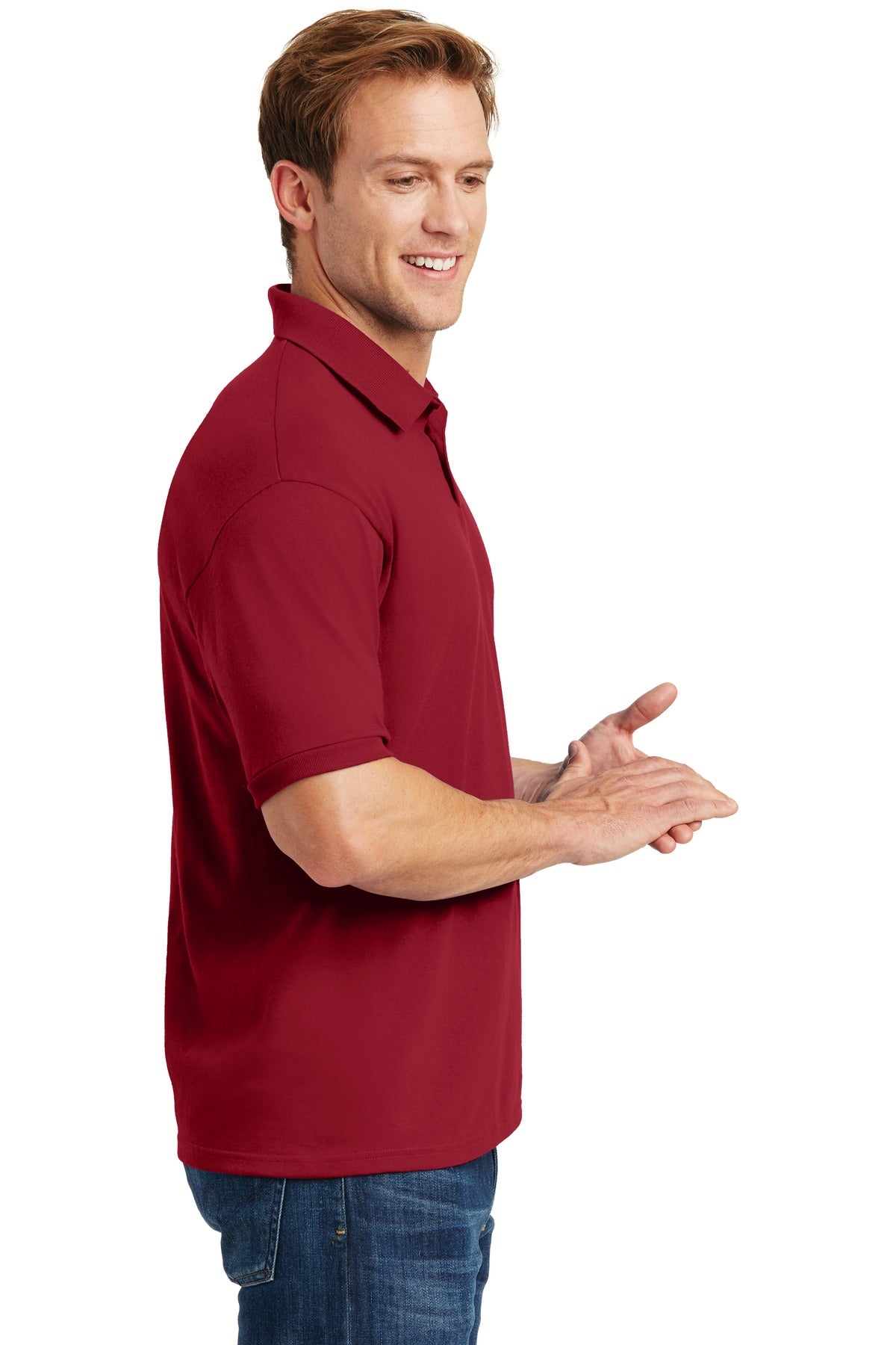 Deep Red Hanes EcoSmart - 5.2-Ounce Jersey Knit Sport Shirt 054X