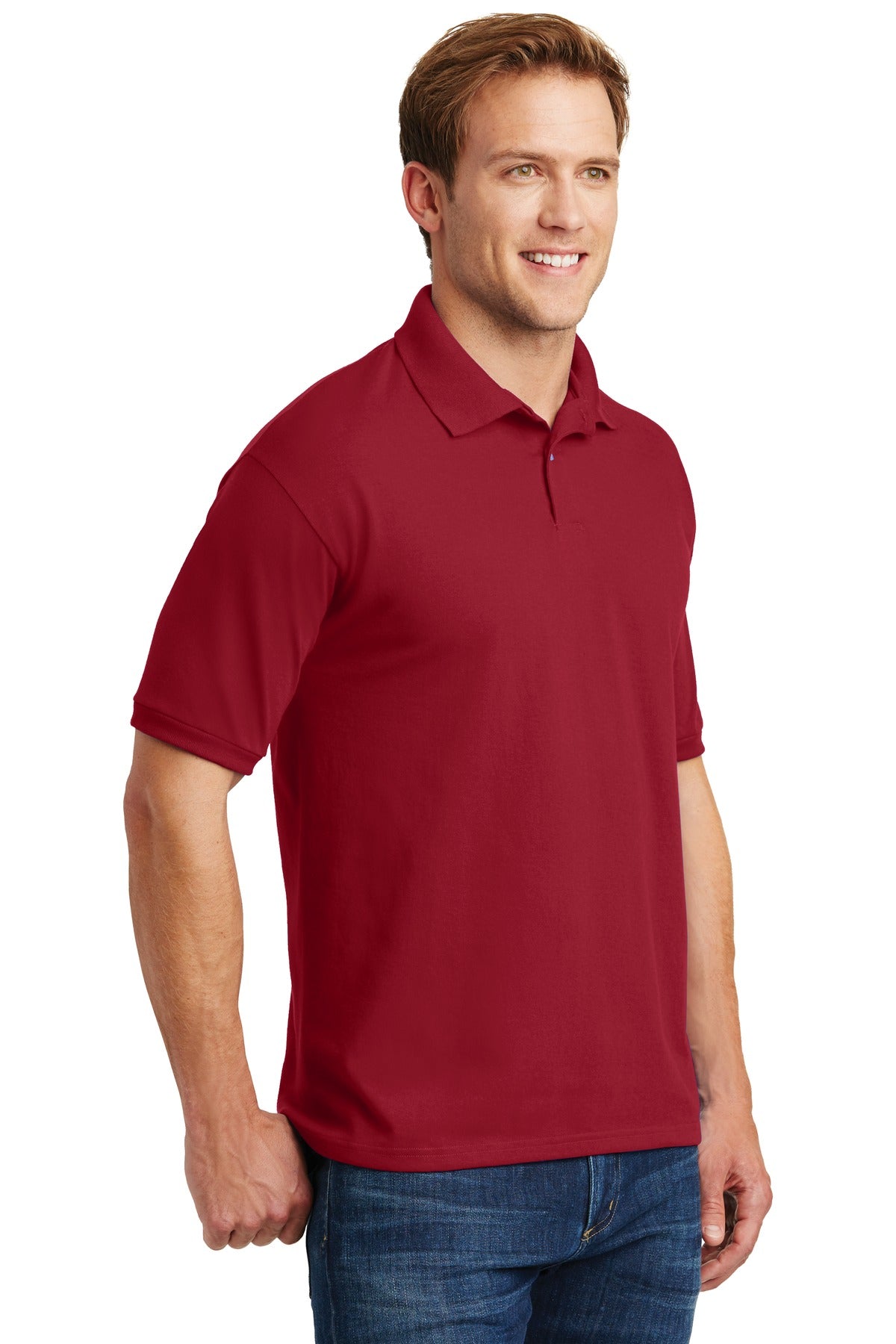 Deep Red Hanes EcoSmart - 5.2-Ounce Jersey Knit Sport Shirt 054X