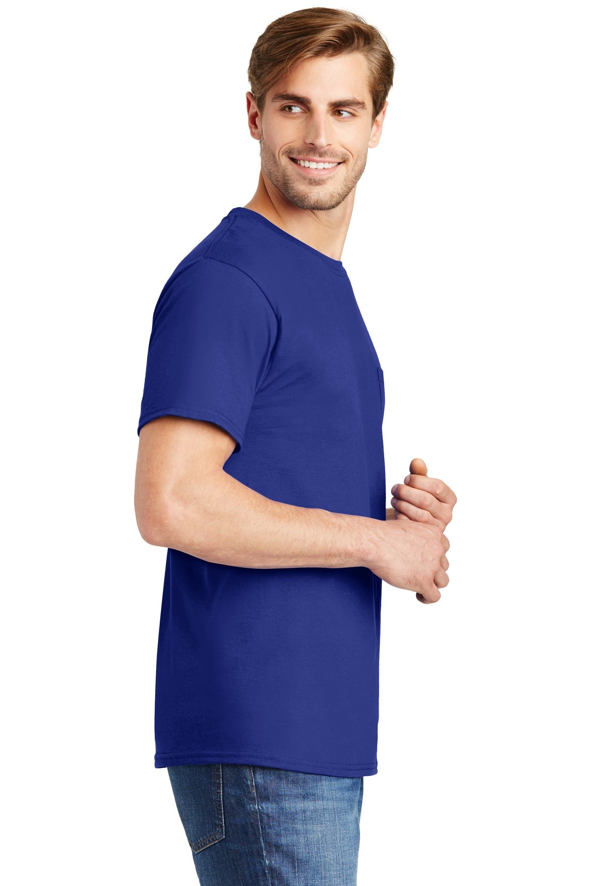 Deep Royal Hanes - Authentic 100% Cotton T-Shirt with Pocket. 5590
