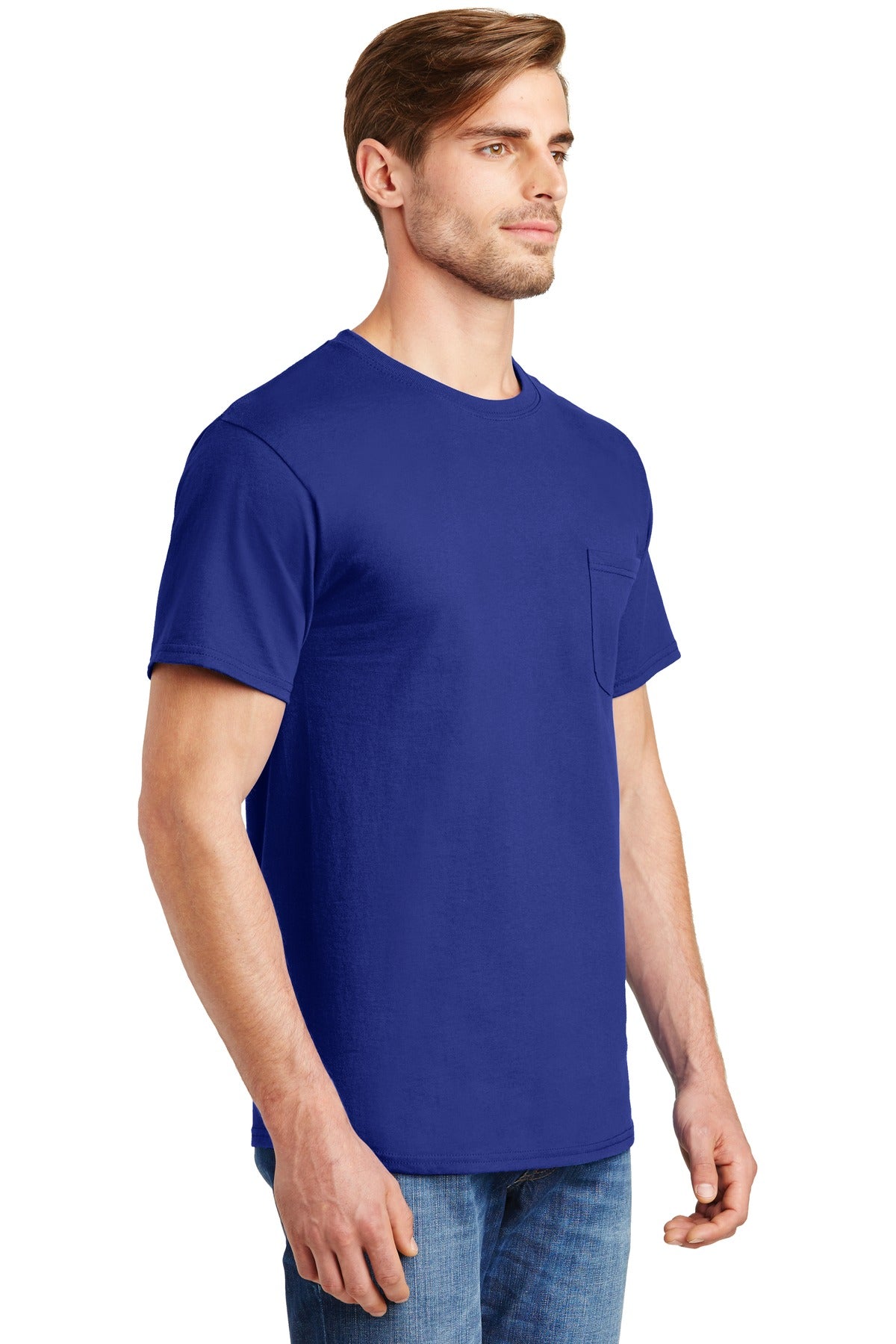 Deep Royal Hanes - Authentic 100% Cotton T-Shirt with Pocket. 5590