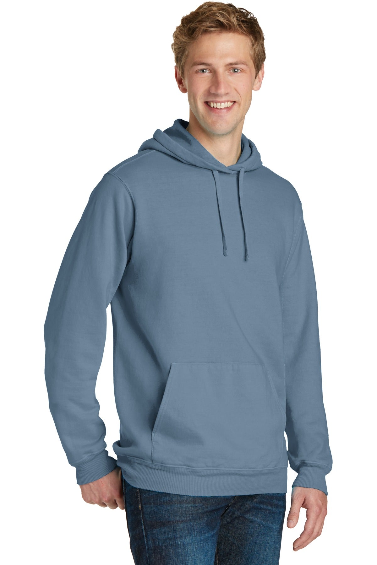 Denim Blue Port & Company Beach Wash Garment-Dyed Pullover Hooded Sweatshirt. PC098H