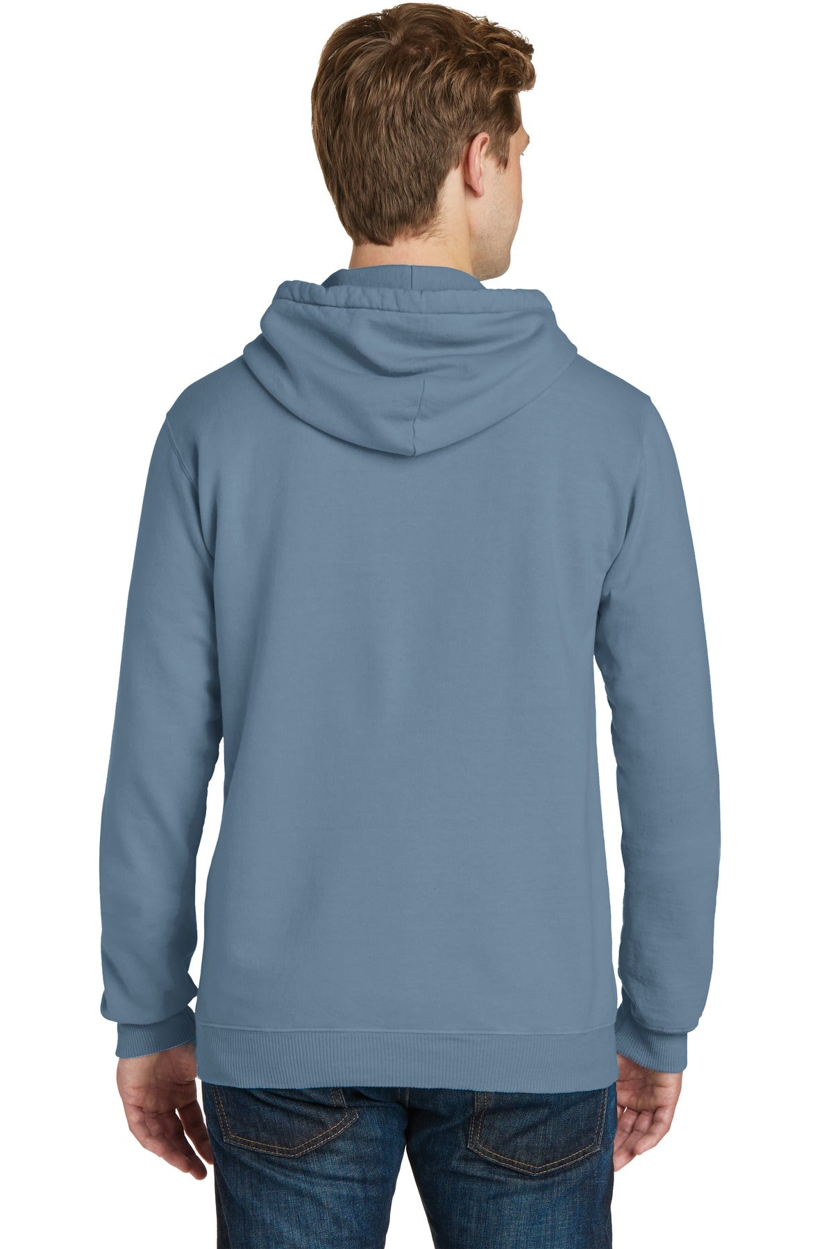 Denim Blue Port & Company Beach Wash Garment-Dyed Pullover Hooded Sweatshirt. PC098H