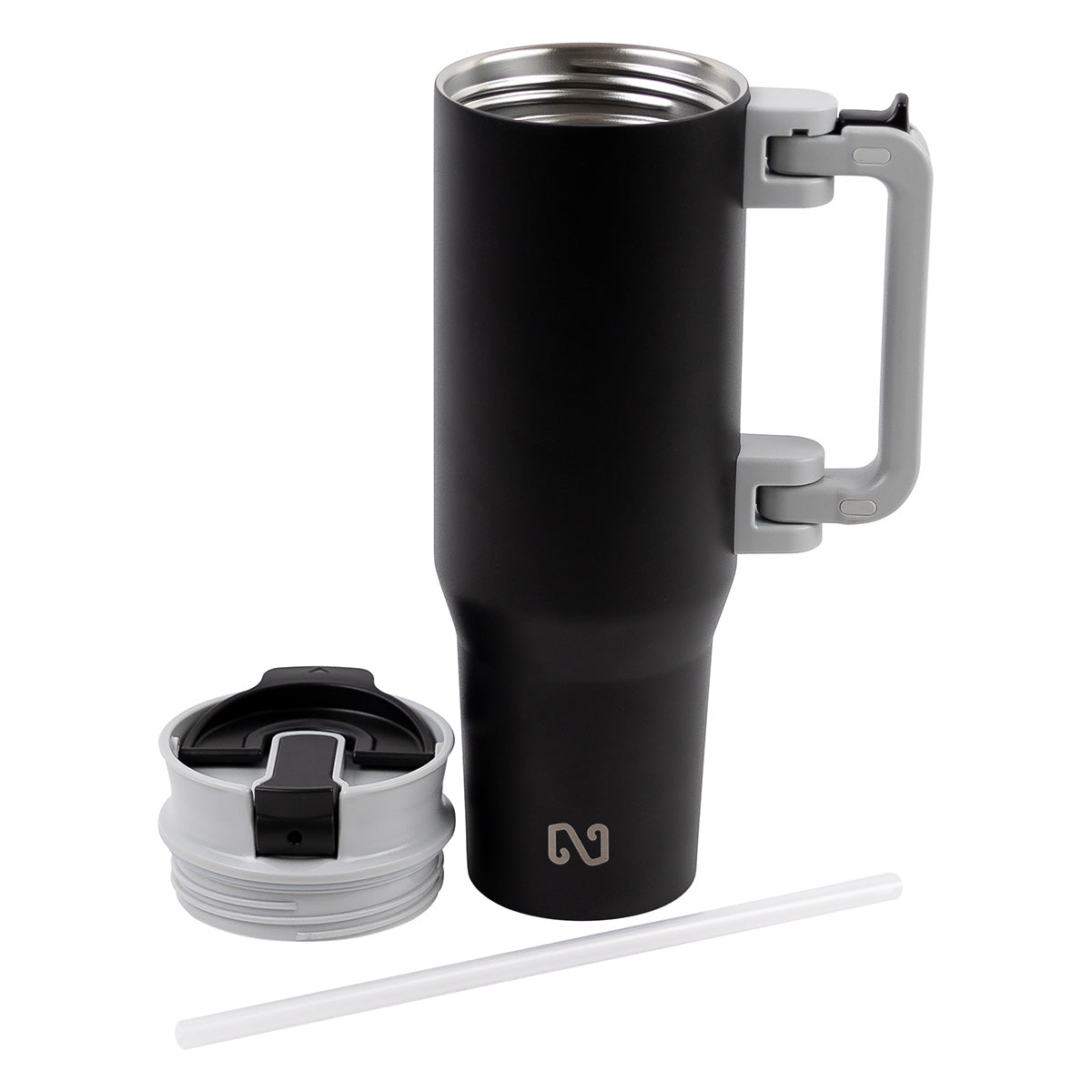 Black NAYAD® Genesis 40 oz Stainless Steel Double-Wall Mug with Foldable Handle