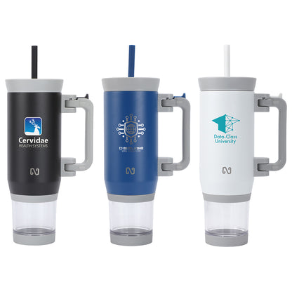 Black NAYAD® Quest 23 oz Stainless Steel Double-Wall Mug with Foldable Handle & Snack Cup