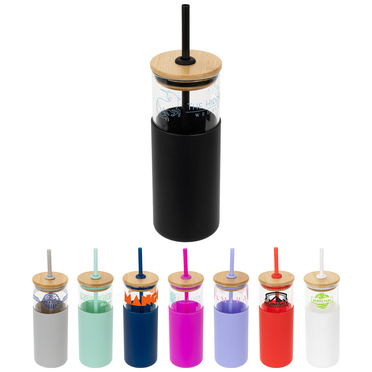 Black Stirling 18 oz Glass Tumbler with Silicone Sleeve & PP Straw