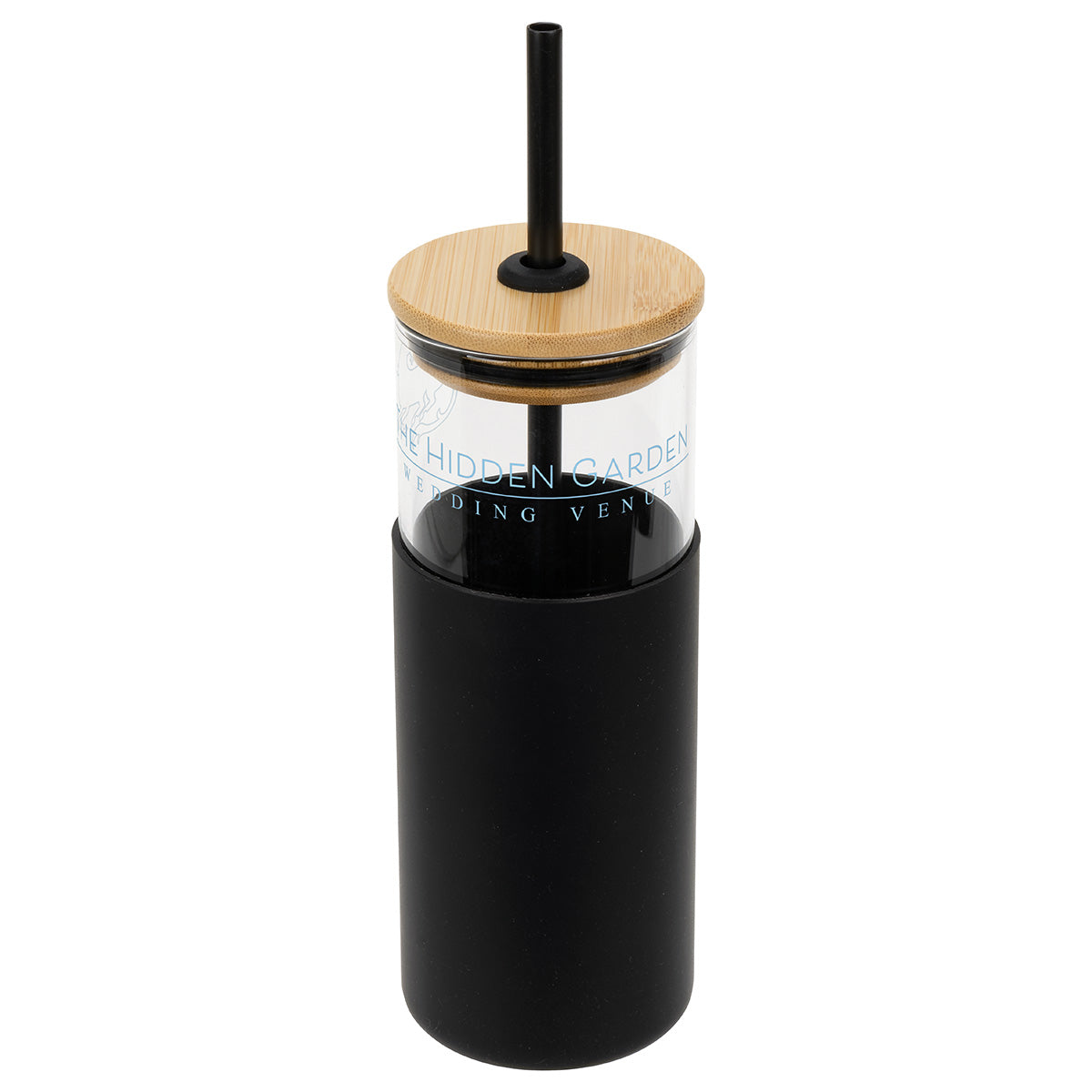 Black Stirling 18 oz Glass Tumbler with Silicone Sleeve & PP Straw