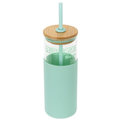 Black Stirling 18 oz Glass Tumbler with Silicone Sleeve & PP Straw