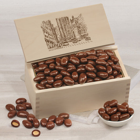 Milk Chocolate Covered Almonds in Wooden Collector's Box