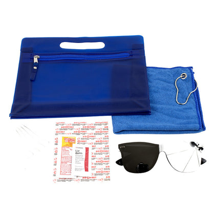 "LAYOVER" 16 Piece Golf Kit in Travel Pack with Components inserted into Zipper Kit