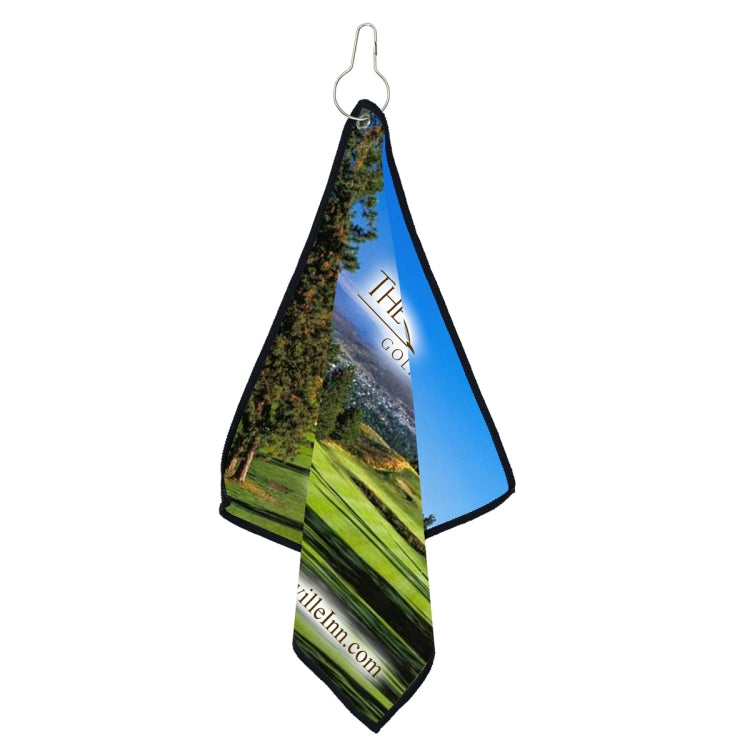 12" X 12" -"TEE OFF" Recycled RPET Suede Golf Towel Full Color Import Air Ship