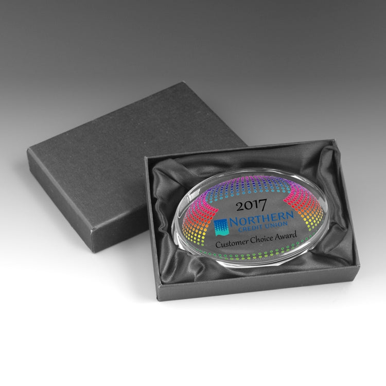 Oval Glass Award Paperweight - 3” L x 5” W x 3/4”H