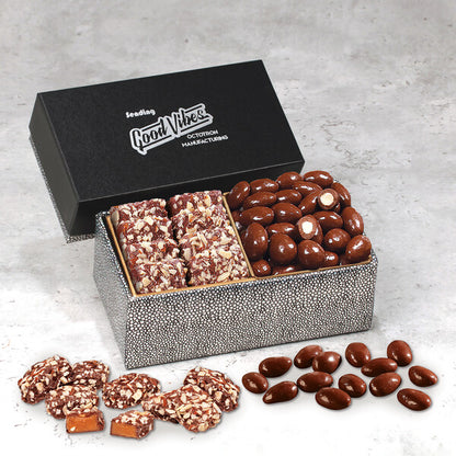 Chocolate Almonds & Toffee in Black & Silver Gift Box