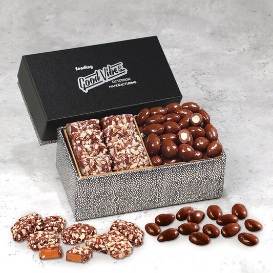 Chocolate Almonds & Toffee in Black & Silver Gift Box
