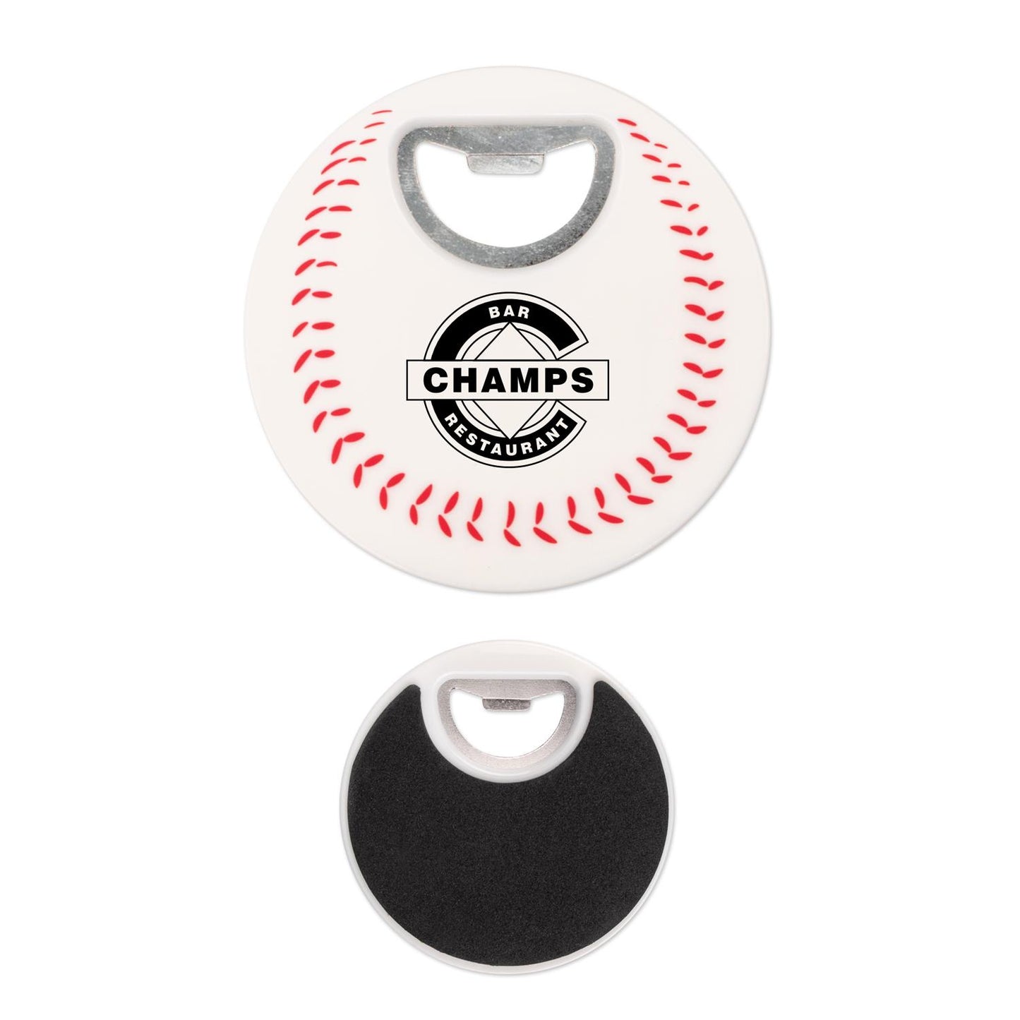 White Baseball Coaster Bottle Opener