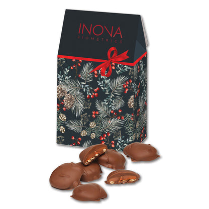Caramel Pecan Clusters in Pine Boughs & Berries Gable Top Gift Box