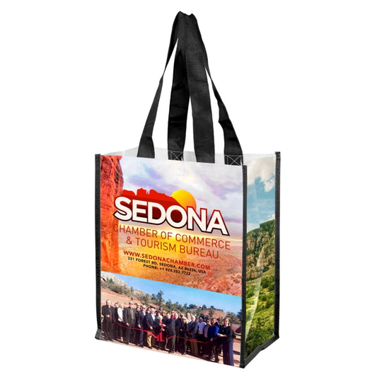 12"W x 14"H x 7”Gusset - "NICOLE" Full Color Laminated Woven Wrap Tote and Shopping Bag