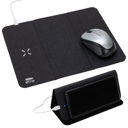 Black Acadia RPET Mouse Pad with 15W Wireless Charger